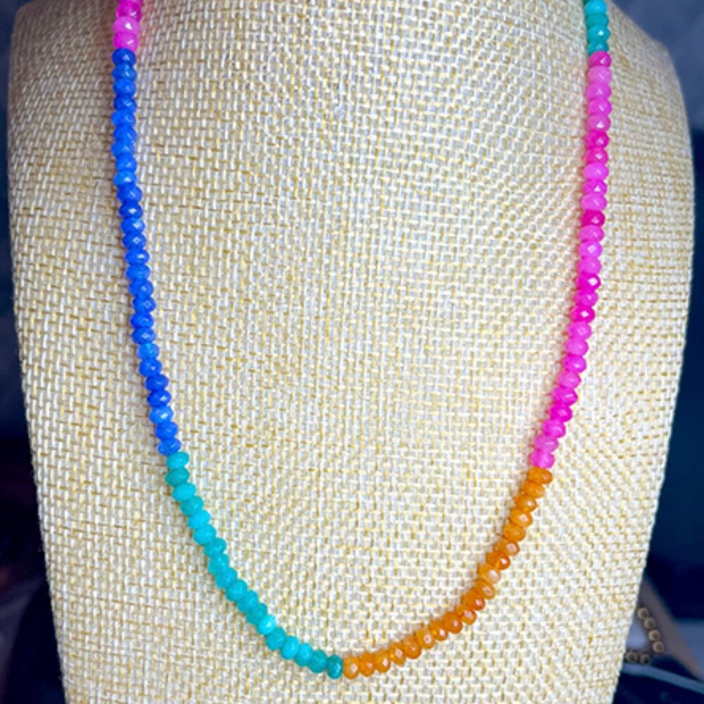 18k YG Vermeil Multi-Colored Natural Gemstone Necklace - NWT